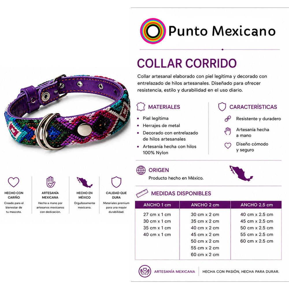 PUNTO MEXICANO - Collar Corrido Para Perro 60x2 Cm