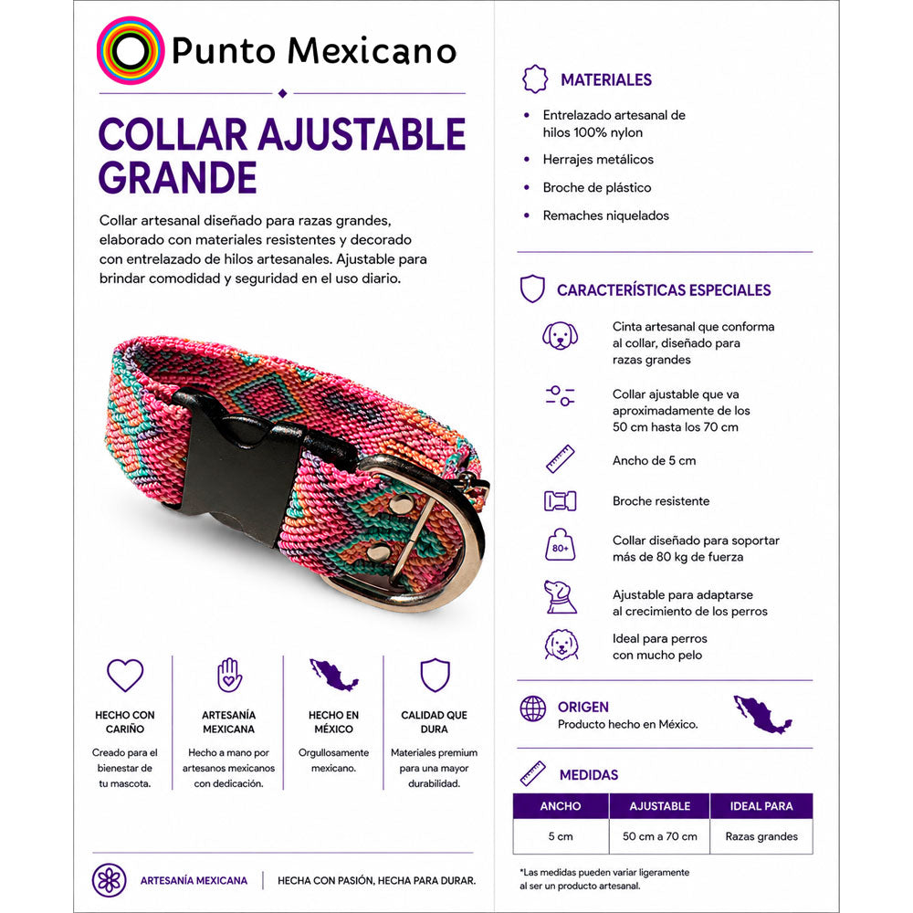 PUNTO MEXICANO - Collar Grande Ajustable Para Perro