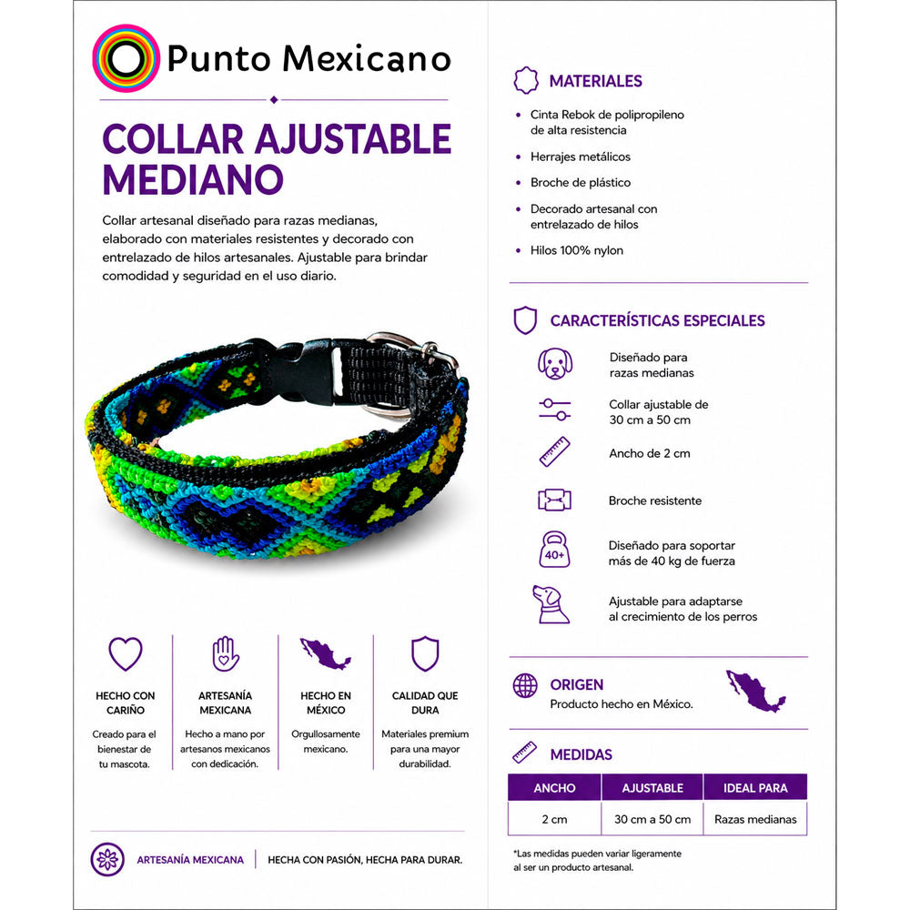 PUNTO MEXICANO - Collar Mediano Ajustable Para Perro