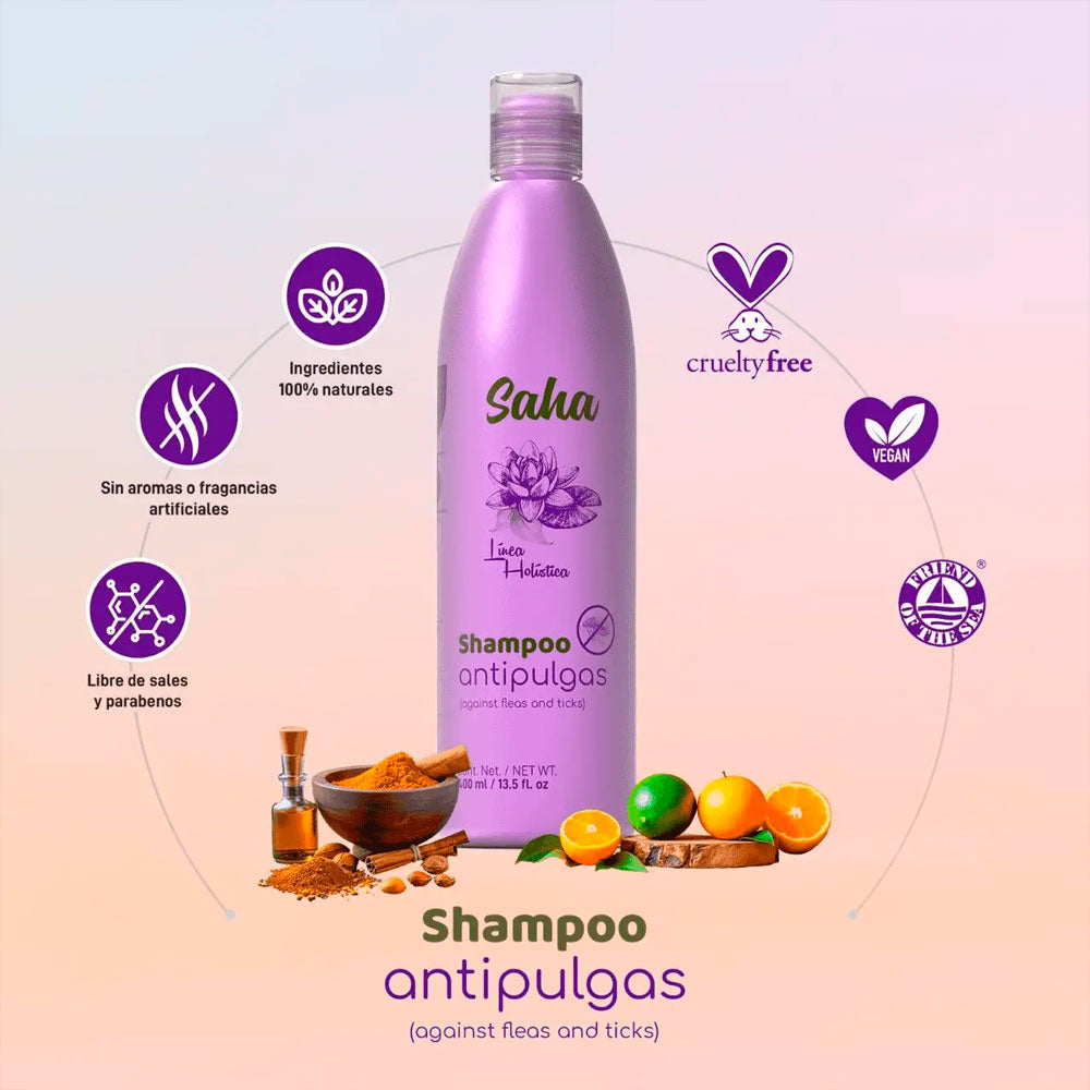 SAHA CAN - Shampoo Antipulgas Natural Para Perro y Gato 400 ml