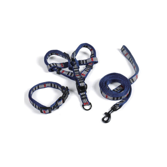 SAKURA - Correa Para Perro Diseño Cuadros Azul 3 pzas