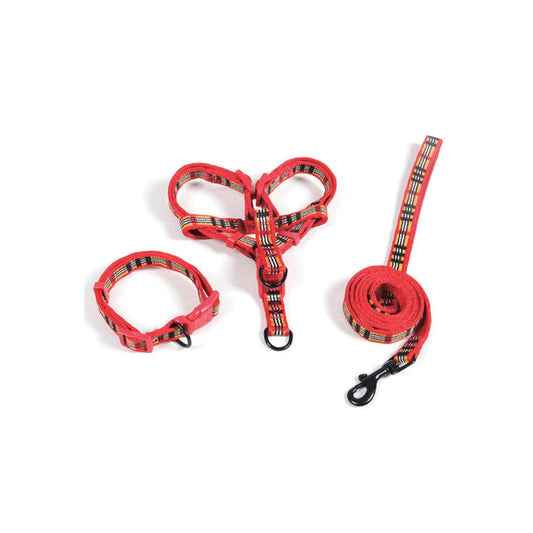 SAKURA - Correa Para Perro Diseño Cuadros Rojo 3 pzas