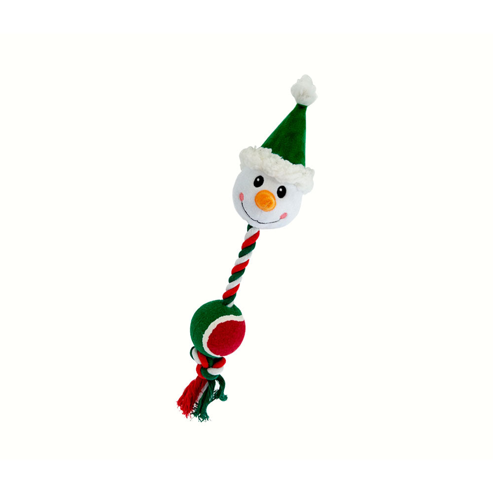 SUNNY - Juguete Para Perro Mono de Nieve con Cuerda y Pelota 36 cm