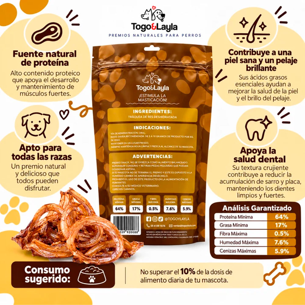TOGO Y LAYLA - Premios Chips Tráquea de Res Para Perro 120 g