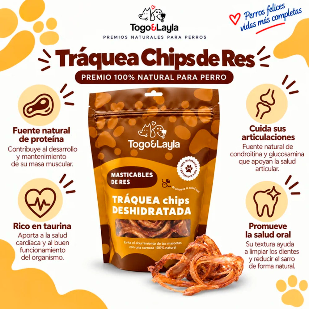 TOGO Y LAYLA - Premios Chips Tráquea de Res Para Perro 120 g