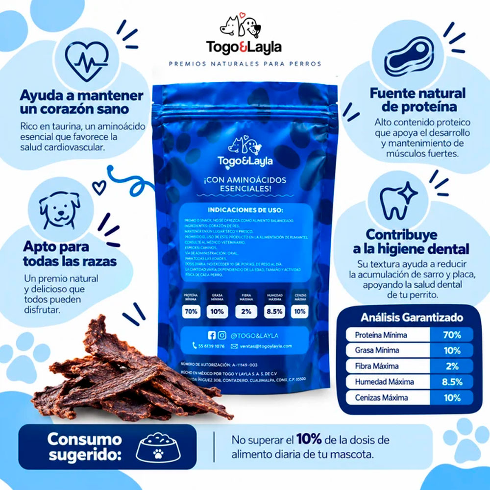 TOGO Y LAYLA - Premios Corazón de Res Deshidratado Para Perro 120 g