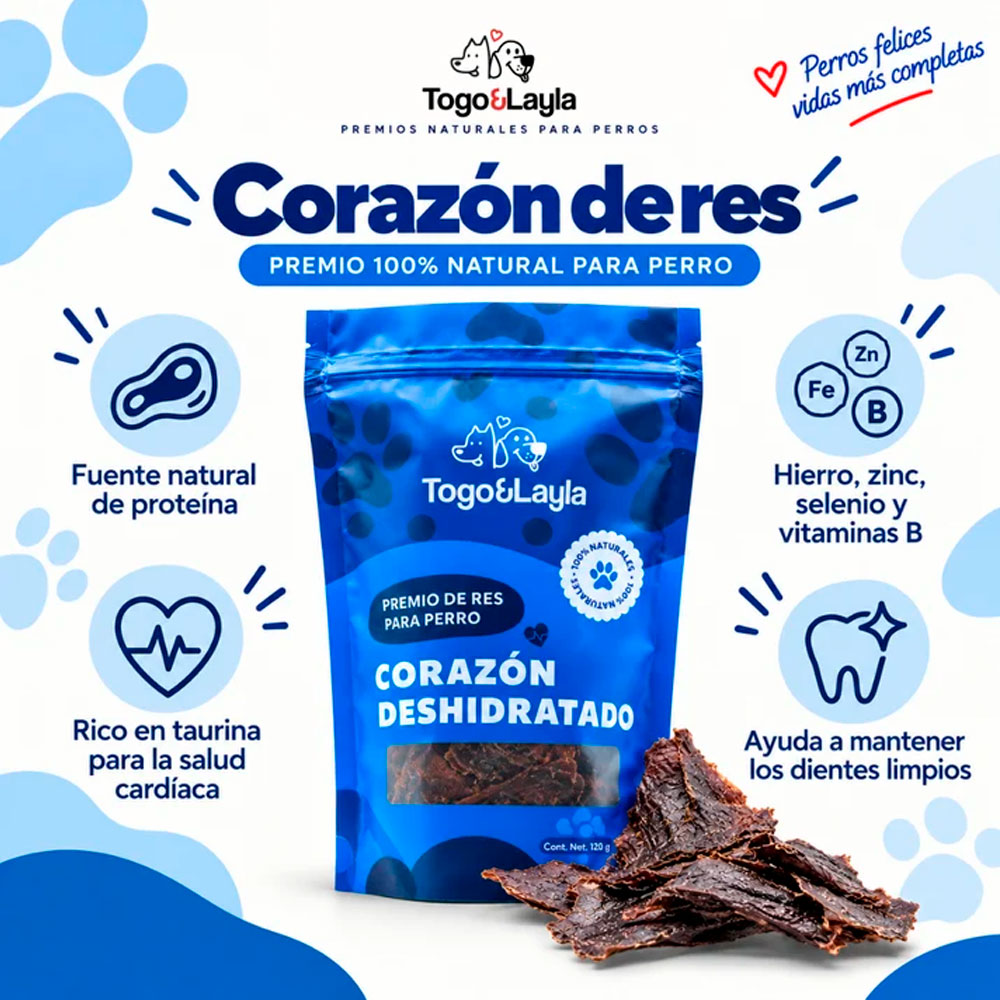 TOGO Y LAYLA - Premios Corazón de Res Deshidratado Para Perro 120 g