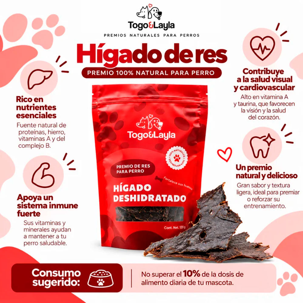 TOGO Y LAYLA - Premios Hígado de Res Deshidratado Para Perro 120 g