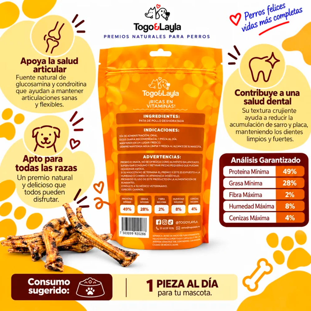 TOGO Y LAYLA - Premios Pata de Pollo Para Perro 12 pzas