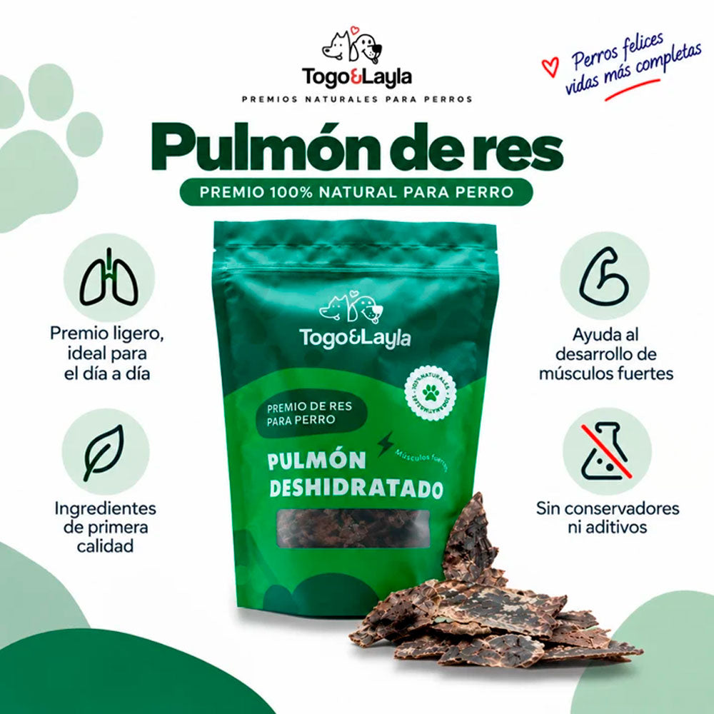 TOGO Y LAYLA - Premios Pulmón de Res Para Perro 120 g