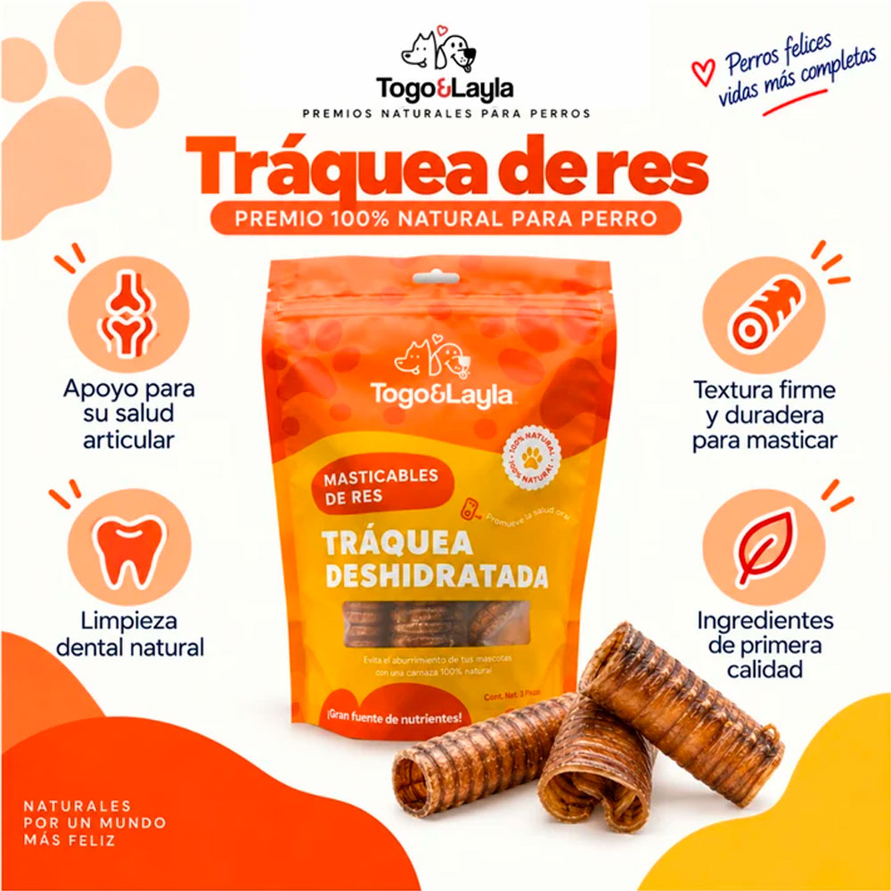 TOGO Y LAYLA - Premios Tráquea de Res Para Perro 3 pzas