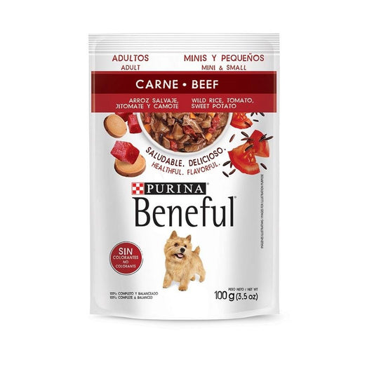 BENEFUL - Alimento Húmedo Adultos Minis y Pequeños Carne, Camote y Arroz Salvaje 100g